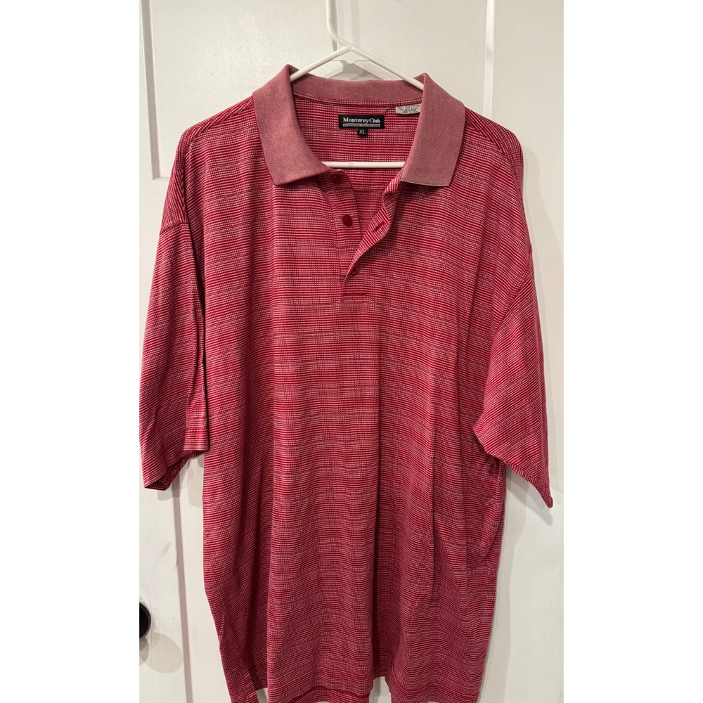Monterey Club Platinum Collection Red White Stripe Pima Cotton Polo Shirt XL